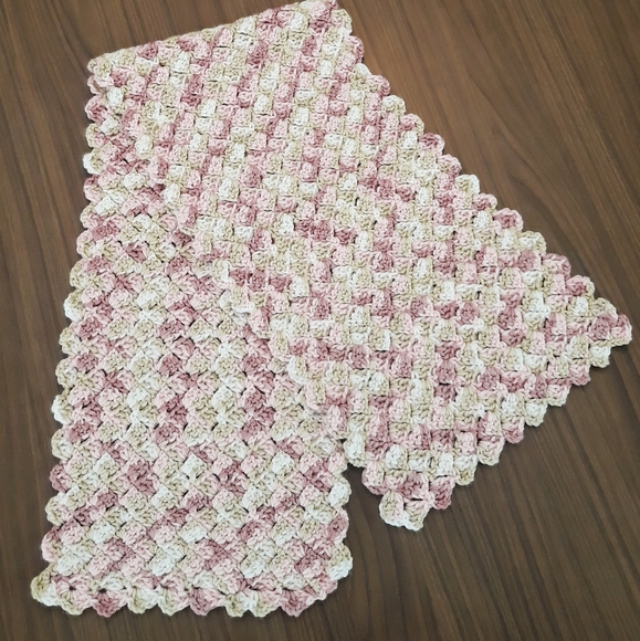 Handmade Crochet Afghan Pastel Yarn Table Runner 45" x 10" - Picture 3 of 11